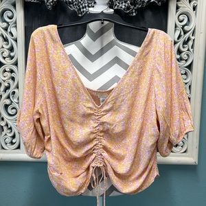 H&M Pastel Floral Boho Cottagecore Puff sleeve Peasant Crop top